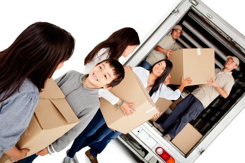 Packed student belongings ready for transport