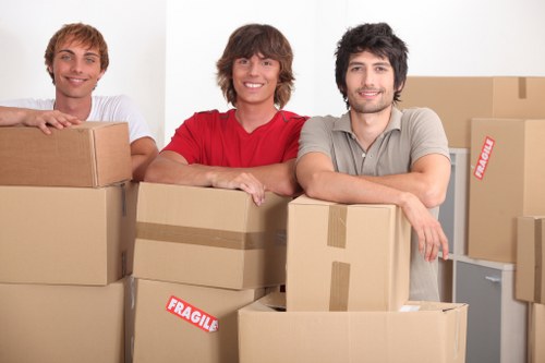 Office relocation setup with boxes and equipment for Roehampton removals