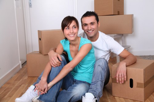 Packed office boxes and equipment ready for relocation
