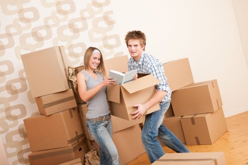 Roehampton moving van with packed household boxes